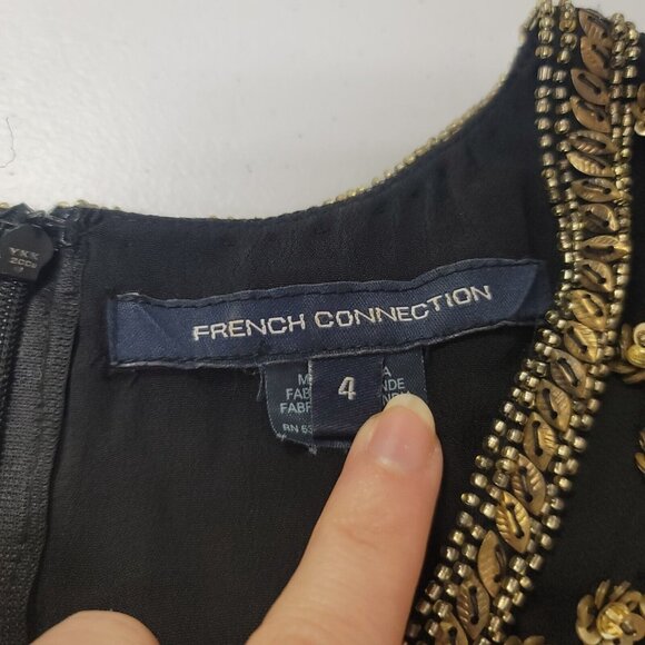 French Connection Womens Silk Beaded Mini Dress Size 4 Black Boho Coachella - Picture 7 of 12